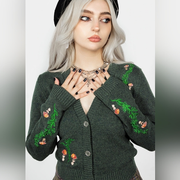 Disturbia Sweaters - Disturbia Fable Embroidered Green Cardigan